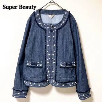 슈퍼 뷰티 스트레치 데님 노카라 자켓 펄 리본