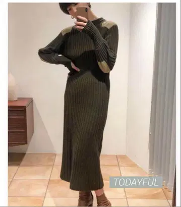 [ 새상품급 ] todayful 니트 원피스 카키 38