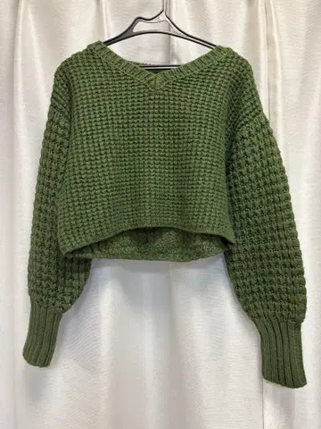 COHINA 로우 게이지 와플 숏 니트 리프 그린