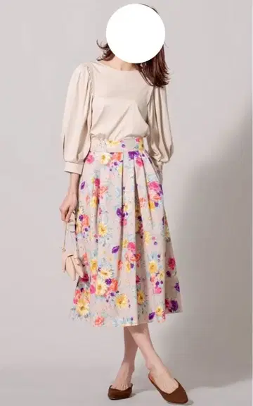 쿠미쿄쿠 부케 플라워 프린트 플레어 스커트 M 사이즈