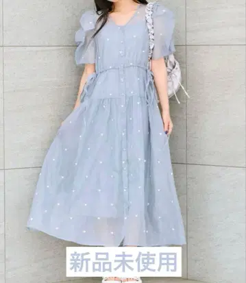 OLIVE des OLIVE 하트 자수 겉옷 원피스 색소폰 블루