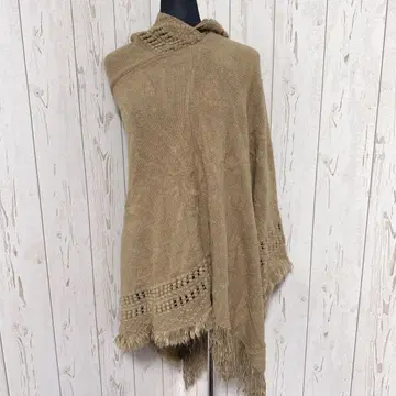 베이지 프린지 후드 판초 당일 발송