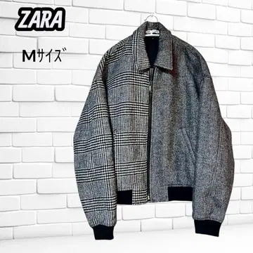 [ ZARA ] 절개 디자인 블루종 자켓 체크 무늬 트위드 M 사이즈