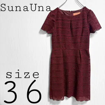 수나우나 [36] 레이스 반팔 드레스 레드 계열 무릎 기장 파티 깔끔한