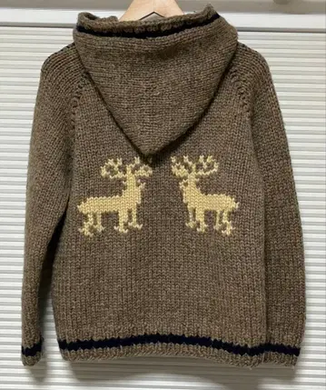 캐나디안 스웨터 카우친 루돌프 무늬 후디 니트 브라운 더블 지퍼