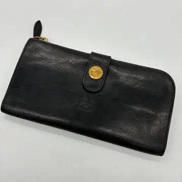 고품질 ] 일비종떼 장지갑 L자형 지퍼 블랙 가죽 골드 버튼