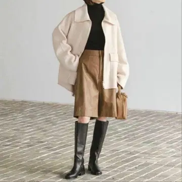 컨디션 최상 Noble 카멜 믹스 리버 지퍼 코트 베이지