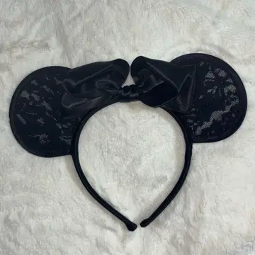 미니 귀 머리띠 블랙 레이스 무늬