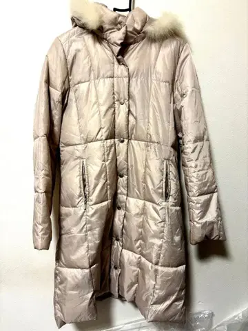 퍼 후드 롱 다운 자켓 베이지