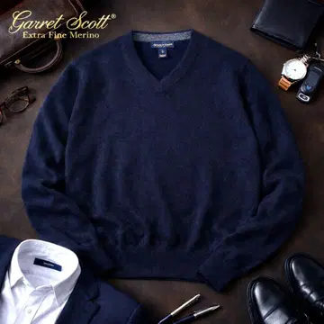 Garret Scott 엑스트라 파인 메리노 V넥 L 네이비