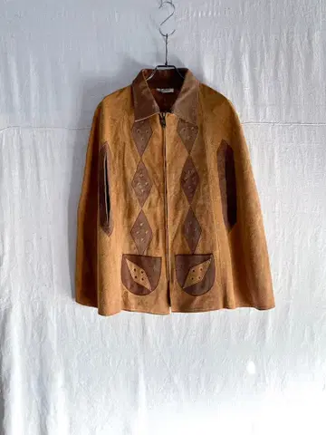 70s 스웨이드 가죽 케이프 자켓