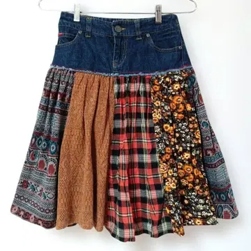 티티카카 패치워크 데님 스커트 무릎 기장 멀티 컬러 S 사이즈