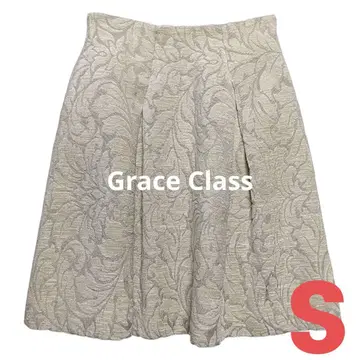 그레이스클래스 자카드 플리츠 플레어 스커트 고급 베이지 일본제