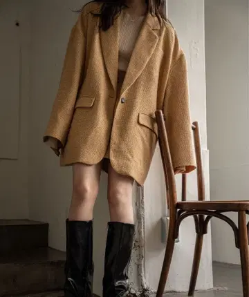 mideal 트위드 오버 자켓 베이지 베이지 사이즈 Free