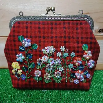 가마구치 파우치 핸드메이드 꽃 비즈 자수 빅 사이즈