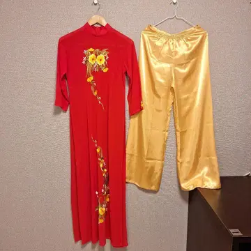 자수 아오자이 실크 빨간색 베트남에서 구매