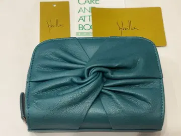 새상품 시빌라 Sybilla 이단 접이식 지갑 코르티나 소가죽 리본 블루