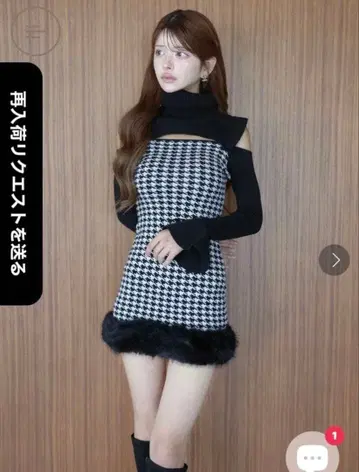 Randy 2way 하운드 투스 퍼 미니 원피스