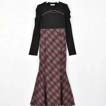 체크 핏 롱 원피스