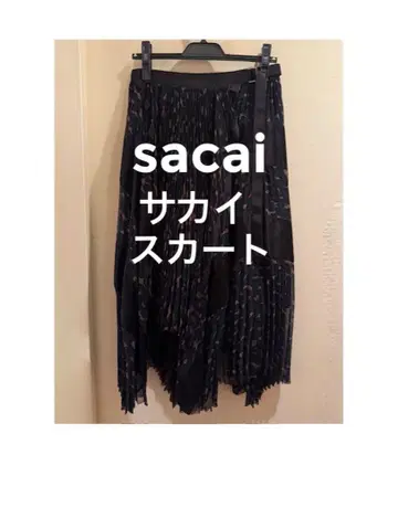 sacai 사카이 쉬폰 플리츠 스커트 블랙 x 카모플라쥬 패턴
