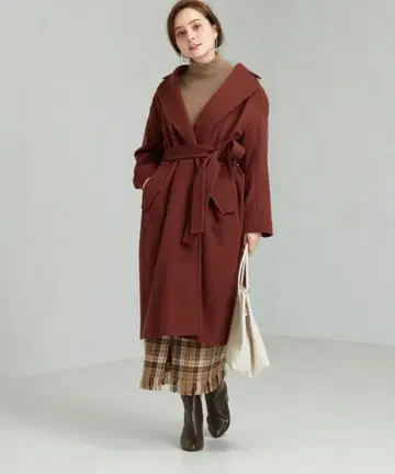 green label relaxing 울 비버 벨티드 코트 38