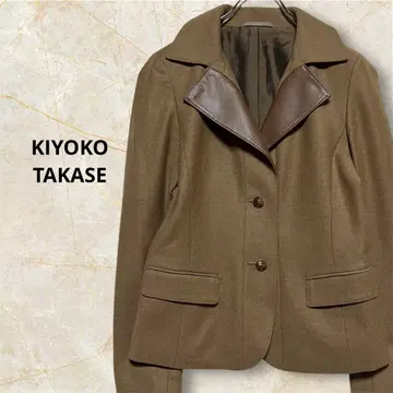 K.T KIYOKO TAKASE 자켓 브라운 울 가죽 절개