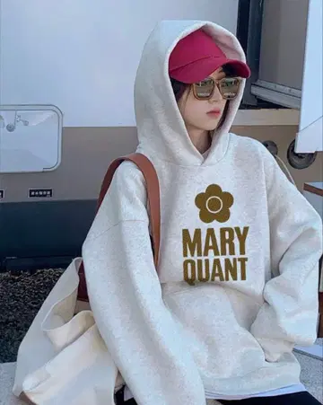 새상품 MARY QUANT 라이트 그레이 후드티 XL