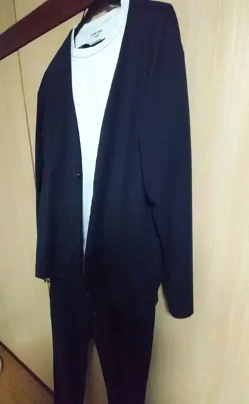 파자마 수트 상하의 셋업 노카라 네이비