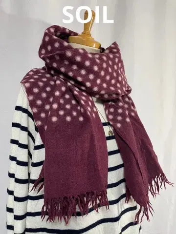 SOIL 도트 무늬 울 혼방 머플러 와인 레드