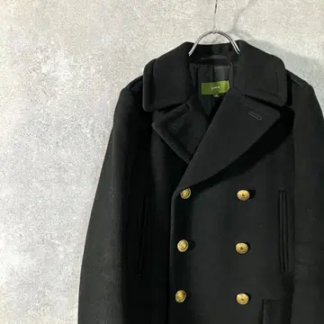 green 피코트 롱 더블 골드 버튼 블랙 램스울