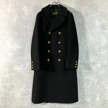 green 나폴레옹 코트 피 코트 롱 더블 골드 버튼 블랙