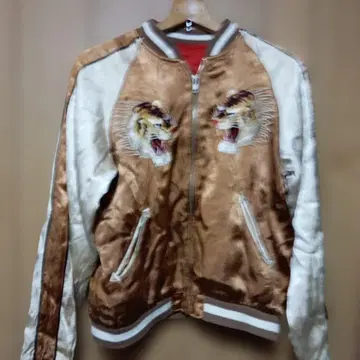 호랑이 자수 브라운 새틴 스카잔