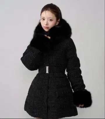 Darich 2025년 레이디 미디 트위드 다운 코트 블랙 S