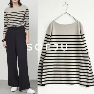 새상품급 SOEJU 소주 롱 슬리브 보더 니트소 베이지