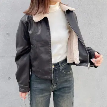 menot 더블 지퍼 무스탕 블루종