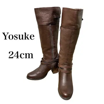 새상품급 요스케 Yosuke 롱 부츠 24cm 브라운 보아 부착