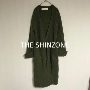 THE SHINZONE 롱 가디건 로우게이지 니트 하찌 편직 가운 카키