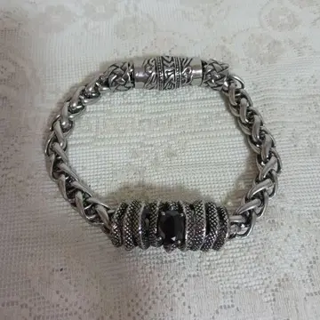 검은색 돌 장식 스네이크 316L 팔찌