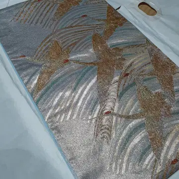 후쿠로 오비 / 학과 파도 무늬 실버