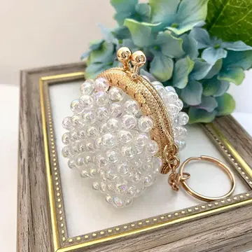 핸드메이드 오로라 펄 가마구치 소품함 동전 지갑 필통 키링