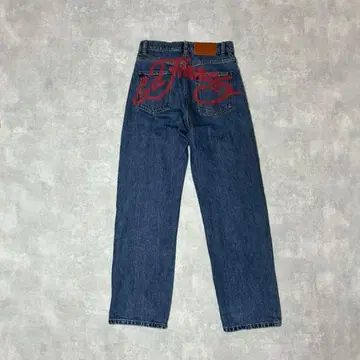 Ed Hardy 데님 팬츠 더블니 백 로고 프린트 스트레이트