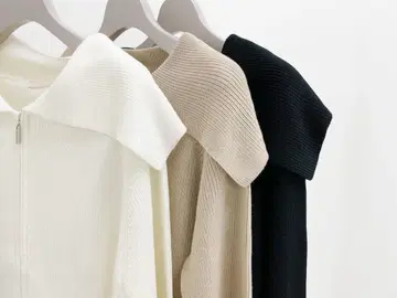 aveniretoile 빅 칼라 집 니트 가디건 베이지