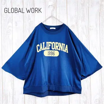 글로벌 워크 로고 프린트 맨투맨 팔분 소매 캐주얼 루즈핏 실루엣