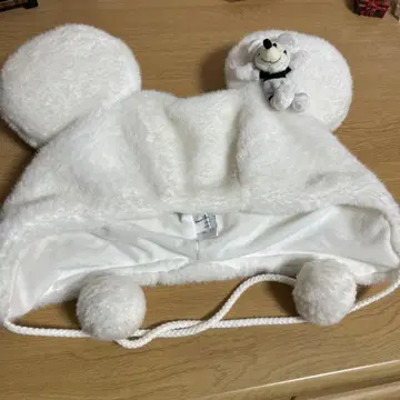 미키 귀도리 모자 화이트