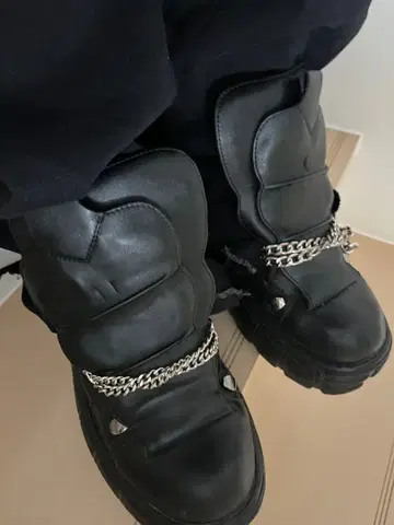 블랙 가죽 통굽 부츠 뉴락 y2k 통굽