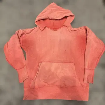 핑크 후드티 프론트 포켓 부착 페이드 빈티지