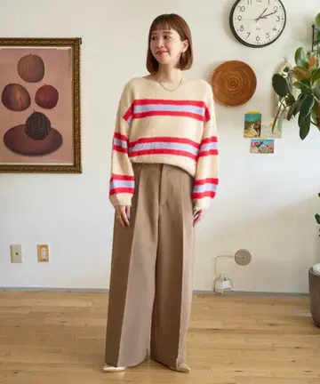 베이직 스톡 ZOZO 한정판 와이드 슬랙스 베이지