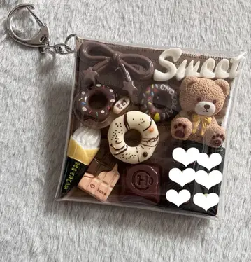 가챠 파우치 [ 옐로우 컬러 리본 곰돌이 초코 계열 ]