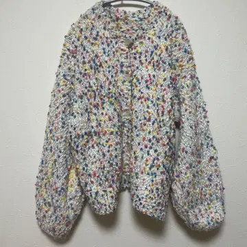 멀티 컬러 니트 가디건 벌룬 소매