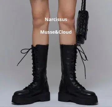 미사용 Narcissus Musse&Cloud 통굽 레이스업 롱 부츠